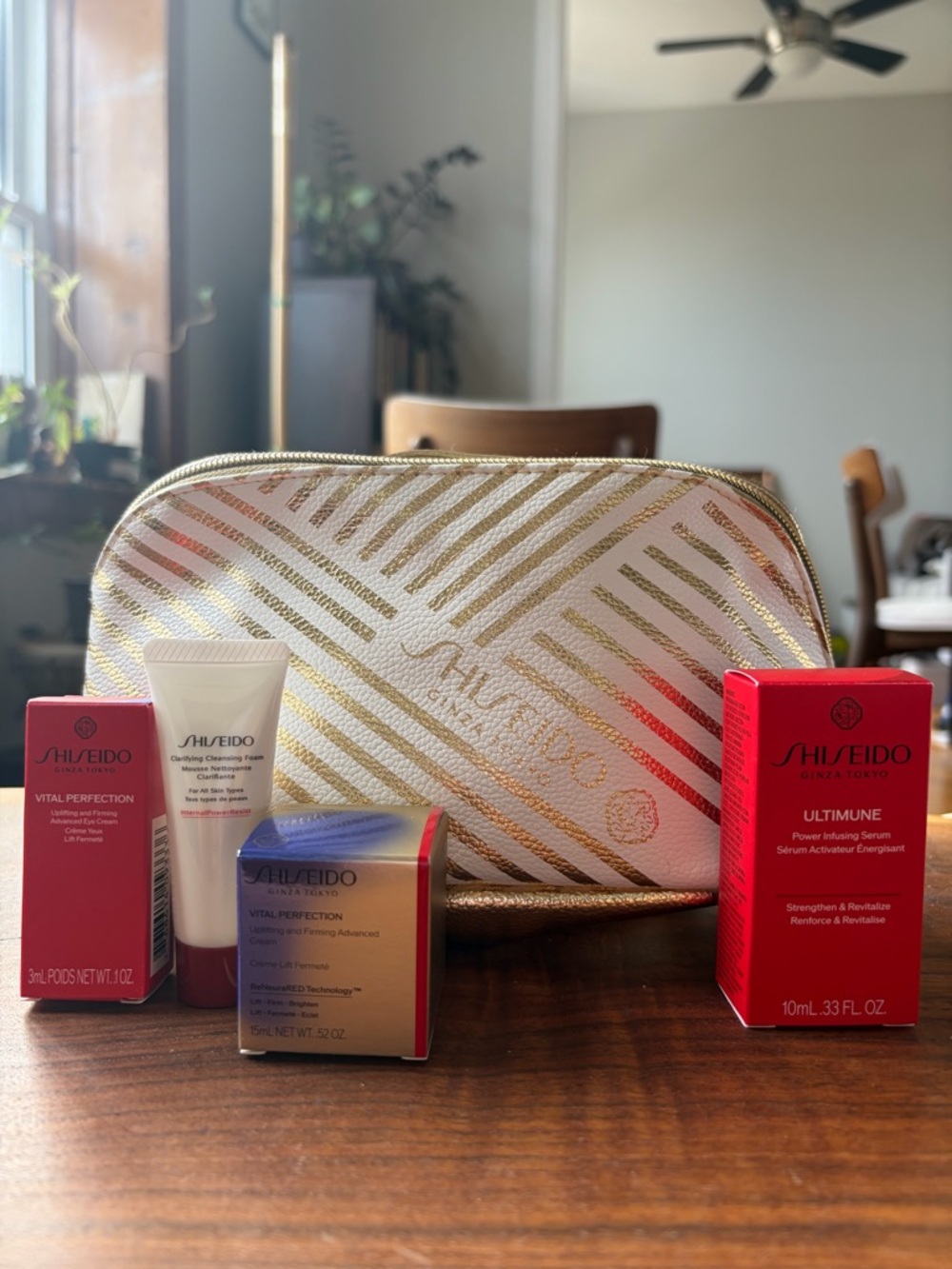 Shiseido Cosmetic Set with White & Gold Makeup Bag